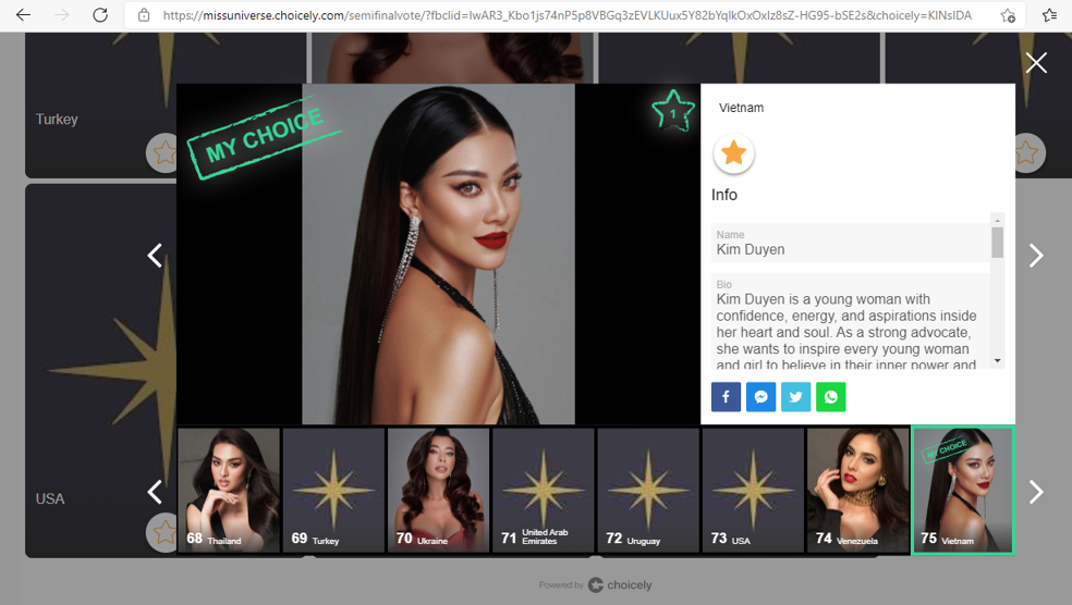 Hé lộ hình ảnh chính thức của Á hậu Kim Duyên trên trang voting của 'Miss Universe'