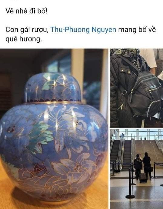 Cảnh ca sĩ Thu Phương ôm tro cốt bố về Việt Nam-1