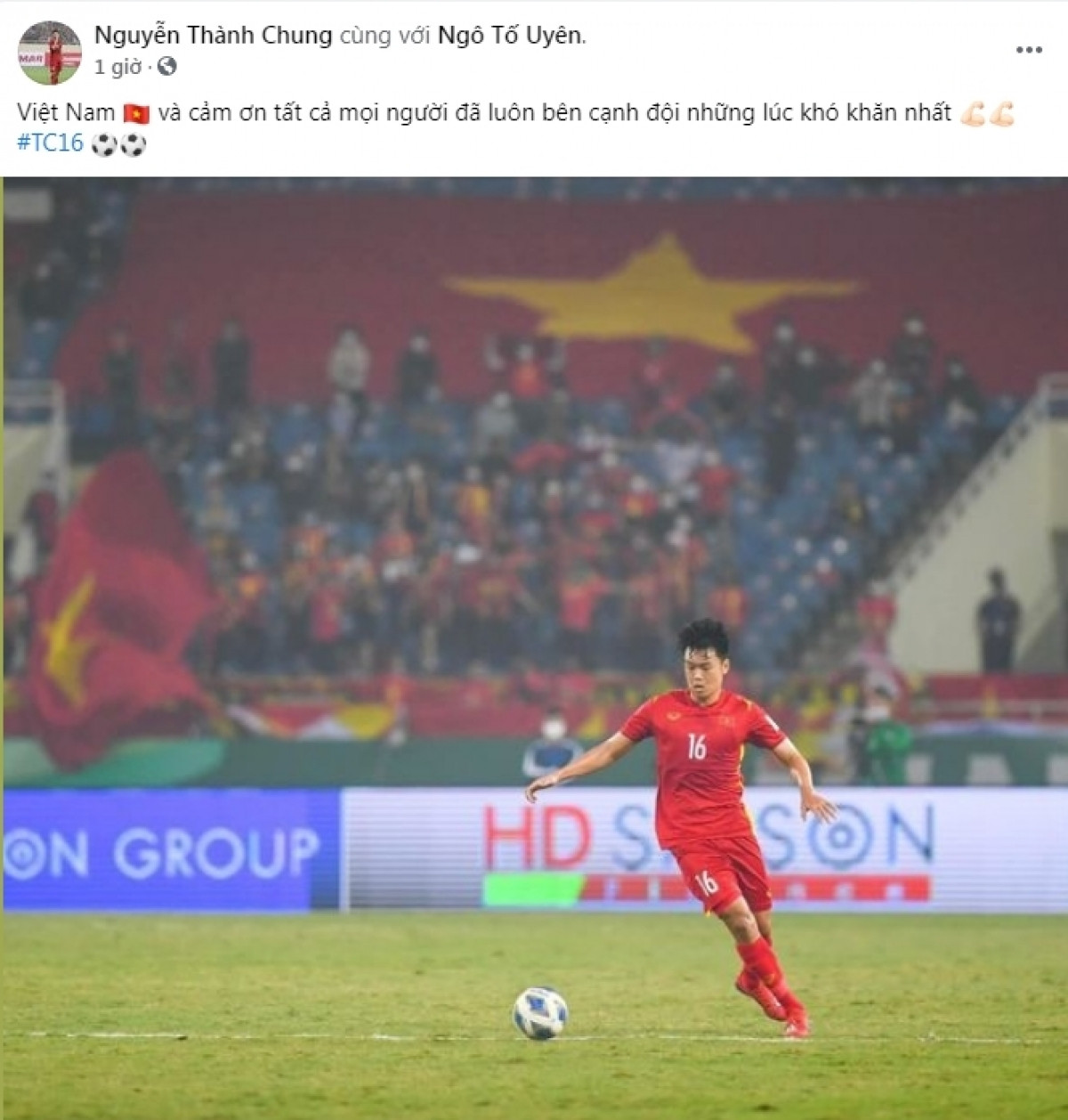 Thành Chung gửi lời cảm ơn người hâm mộ sau thất bại 0-1 trước Saudi Arabia.