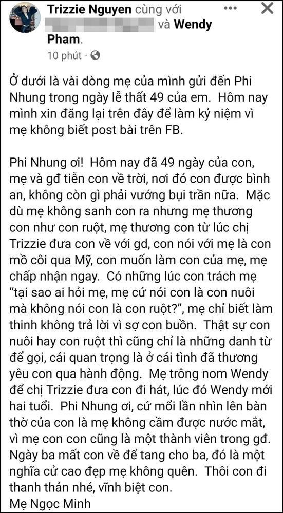 Mẹ ruột Trizzie Phương Trinh viết tâm thư gửi Phi Nhung-1