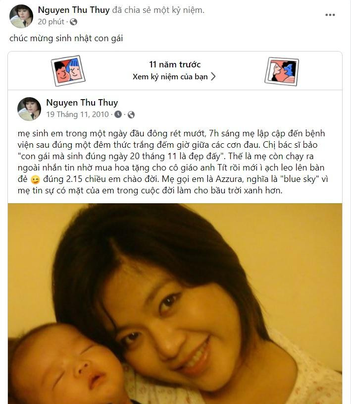 Facebook cố hoa hậu Thu Thủy chia sẻ kỷ niệm bên con thơ-1
