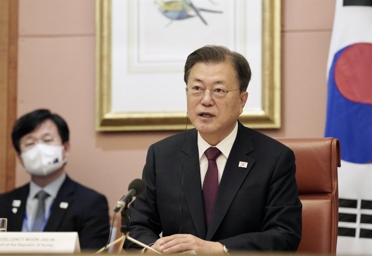 Tổng thống Hàn Quốc thông báo, Mỹ-Trung Quốc-Triều nhất trí về nguyên tắc tuyên bố chấm dứt chiến tranh. (Nguồn: Upmhap)