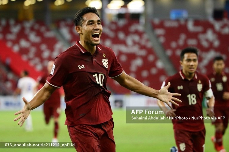 Teerasil Dangda tiếp tục chứng tỏ vai trò quan trọng tại đội tuyển Thái Lan. Ảnh: AFP
