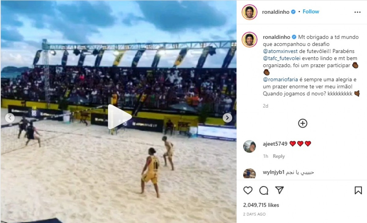 Đoạn clip nhận được hơn 2 triệu lượt thích sau khi đăng tải trên trang Instagram cá nhân của Ronaldinho