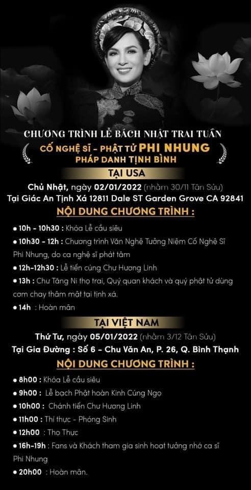 Thông tin lễ cúng 100 ngày ca sĩ Phi Nhung ở Việt Nam-1