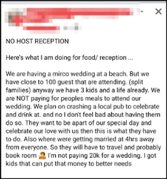 Tuyên bố thẳng thừng KHÔNG phục vụ ăn uống trong tiệc cưới 100 khách, cô dâu khiến tất cả ngán ngẩm khi nêu lí do-1