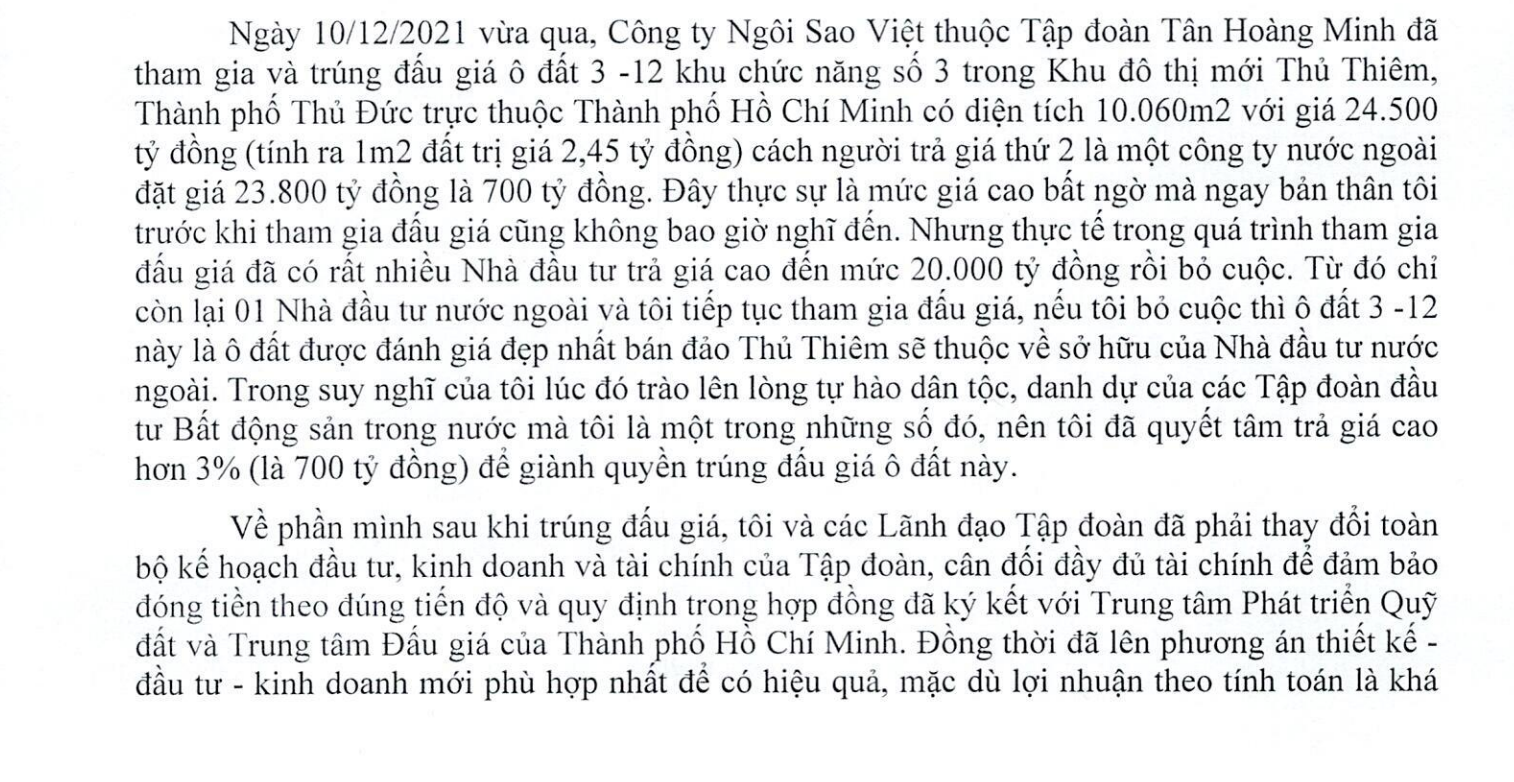 Chủ tịch Tân Hoàng Minh viết gì trong tâm thư xin bỏ cọc đất Thủ Thiêm? - 1