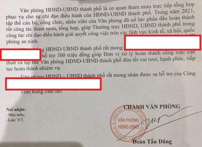 TP Thuận An: Làm rõ văn bản xin doanh nghiệp nửa tỉ đồng đón Tết 'vui tươi' ảnh 1