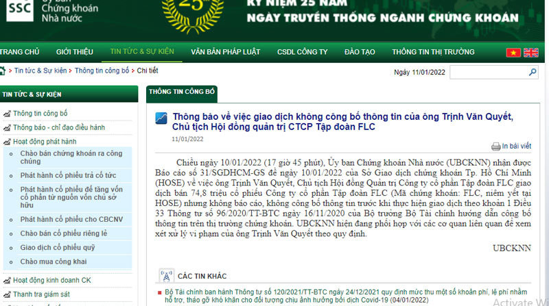 Phong tỏa toàn bộ tài khoản chứng khoán của ông Trịnh Văn Quyết