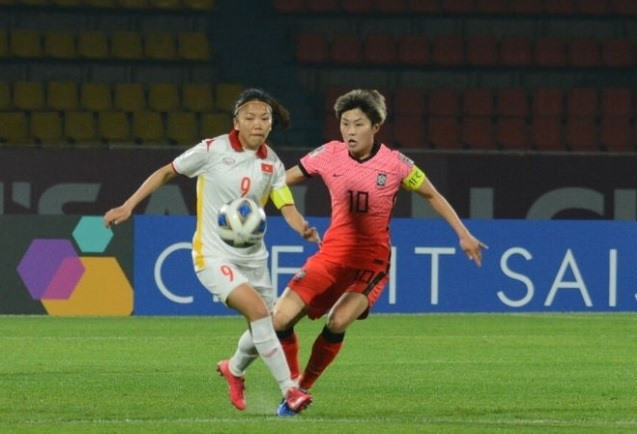 Tuyển nữ Việt Nam đã thể hiện được tinh thần chiến đấu trước tuyển nữ Hàn Quốc. Ảnh: AFC