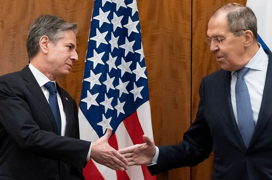 Ngoại trưởng Nga Lavrov và người đồng cấp Mỹ Antony Blinken trong cuộc hội đàm tại Geneva ngày 21/1. (Nguồn: AFP)