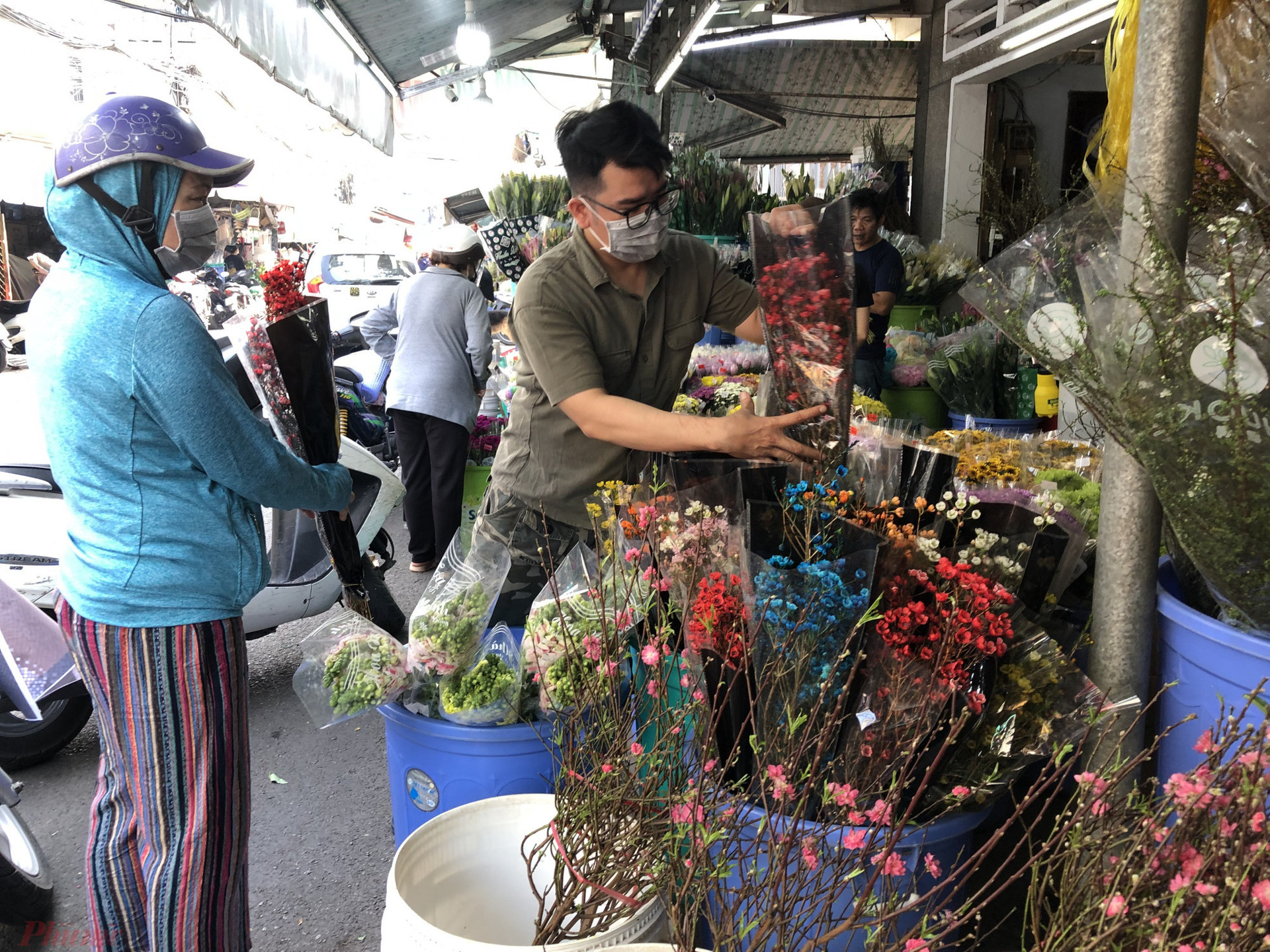 Hoa cắm cành Trung Quốc tràn ngập các chợ hoa