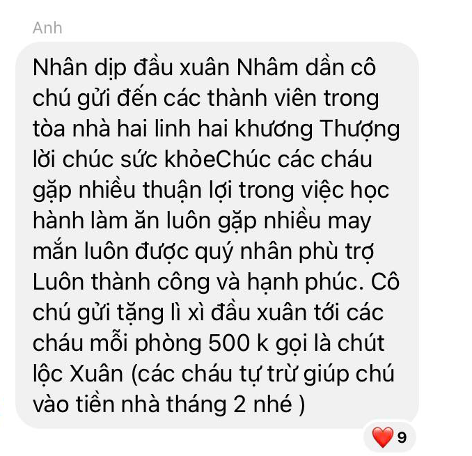 Chủ nhà ở Hà Nội hào phóng lì xì mỗi phòng trọ 500.000 đồng sau Tết - 1