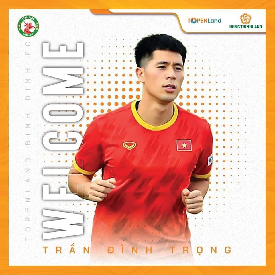Trung vệ Trần Đình Trọng chuyển đến khoác áo câu lạc bộ Bình Định thi đấu tại V.League 2022. Ảnh: BĐFC