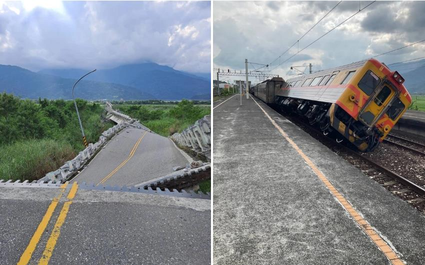 Ảnh: Nhà sập, tàu trật đường ray sau trận động đất ở ngoài khơi Đài Loan - 5