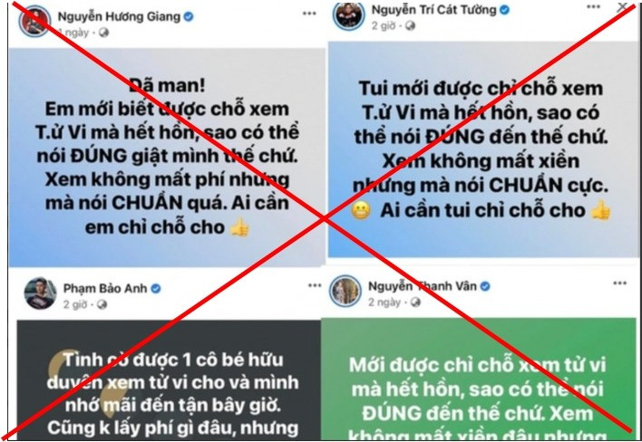 Hàng loạt nghệ sĩ Việt đăng tải thông tin xem bói, tử vi. Ảnh: CMH.