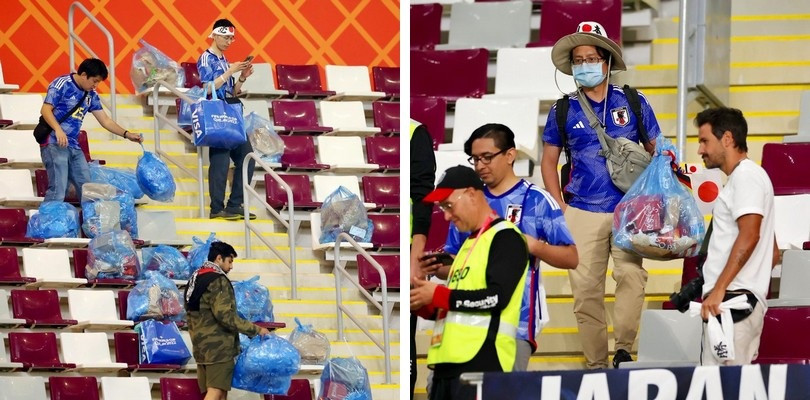 Hình ảnh các cổ động viên Nhật Bản ở lại dọn rác trên khán đài đã trở nên quen thuộc tại các kỳ World Cup (Ảnh: Fifa).