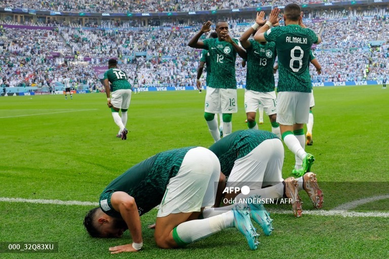 Saudi Arabia giành chiến thắng lịch sử trước Argentina.  Ảnh: AFP