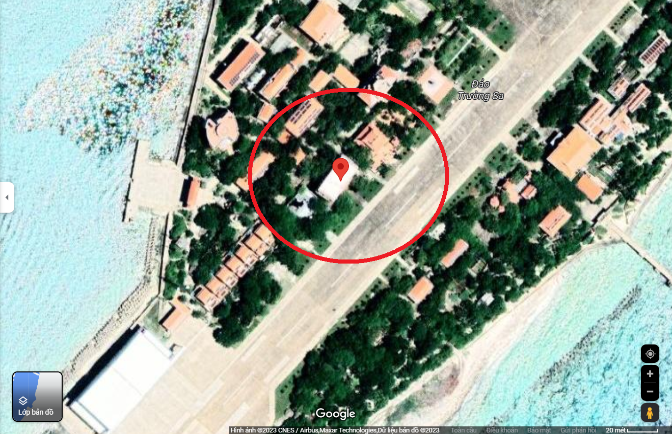 Đến thời điểm hiện tại, lá quốc kỳ Việt Nam trên đảo Trường Sa Lớn vẫn chưa được nhìn thấy trên Google Maps (Ảnh chụp màn hình trưa 13/7).