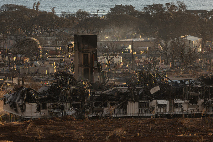 Những ngôi nhà bị thiêu rụi ở Lahaina, phía tây đảo Maui, Hawaii hôm 12/8, sau thảm họa cháy rừng. Ảnh: AFP