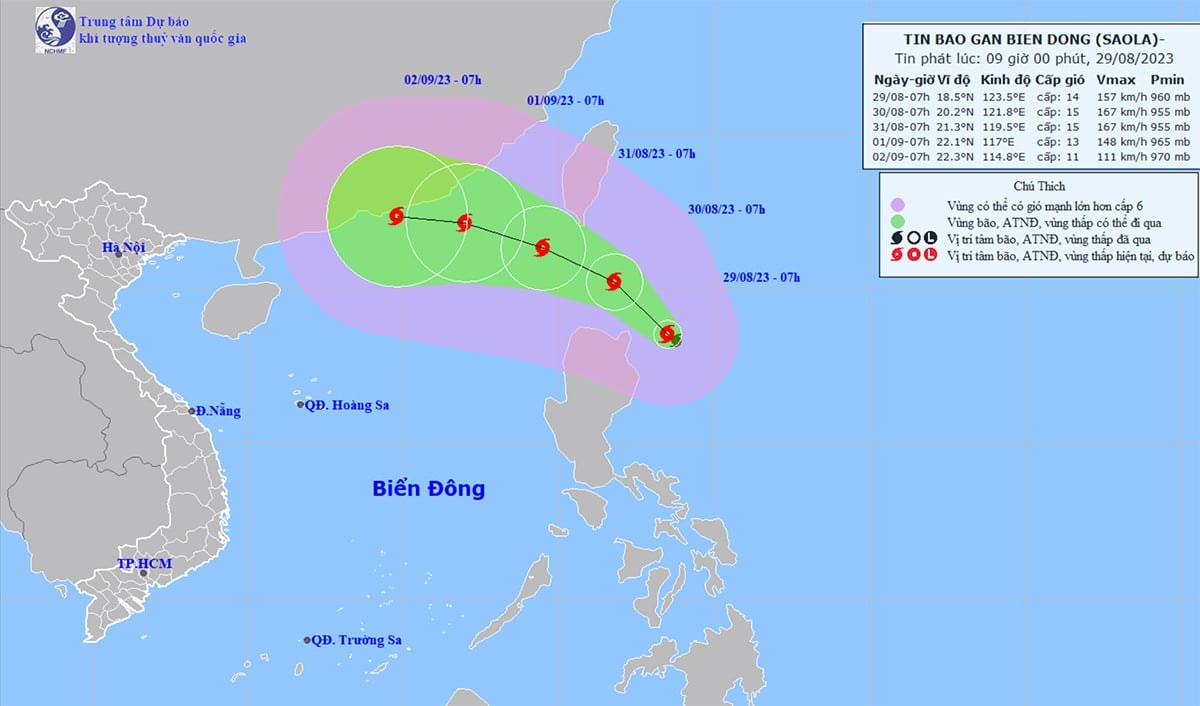 Dự báo đường đi của bão Saola - cơn bão số 3. (Ảnh: Trung tâm Dự báo khí tượng thủy văn quốc gia)