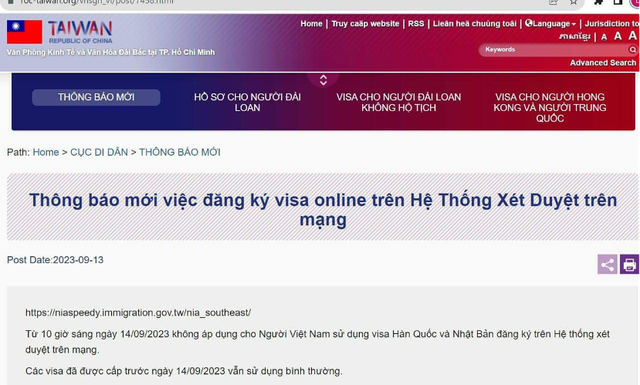 Du khách Việt có visa Nhật, Hàn không được chấp nhận miễn e-visa Đài Loan - 1