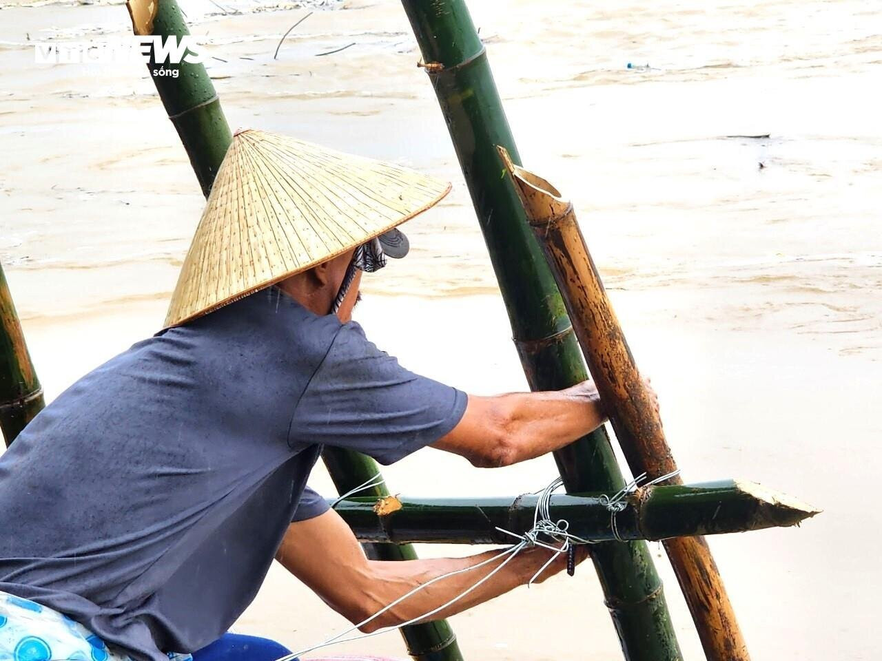 Dân vùng 'rốn lũ' Quảng Nam đóng cọc tre,  nhồi bao cát 'vá' bờ sông sạt lở - 6