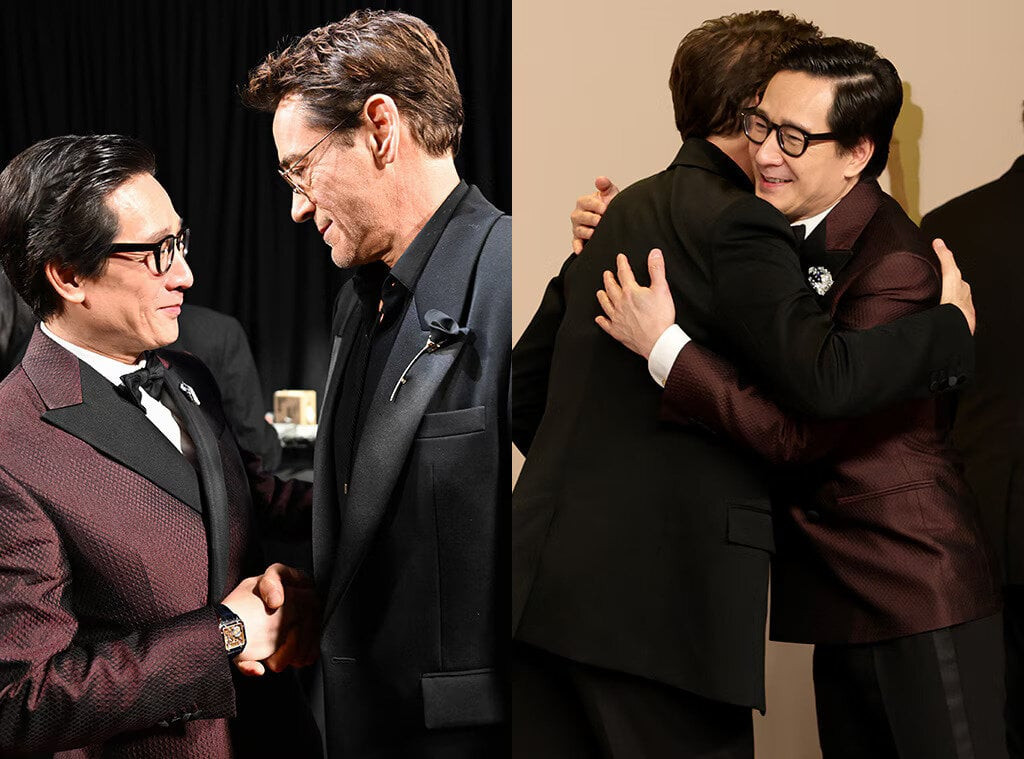 Robert Downey Jr. không phớt lờ mà bày tỏ sự biết ơn, thân thiết ôm Quan Kế Huy ở hậu trường lễ trao giải Oscar.