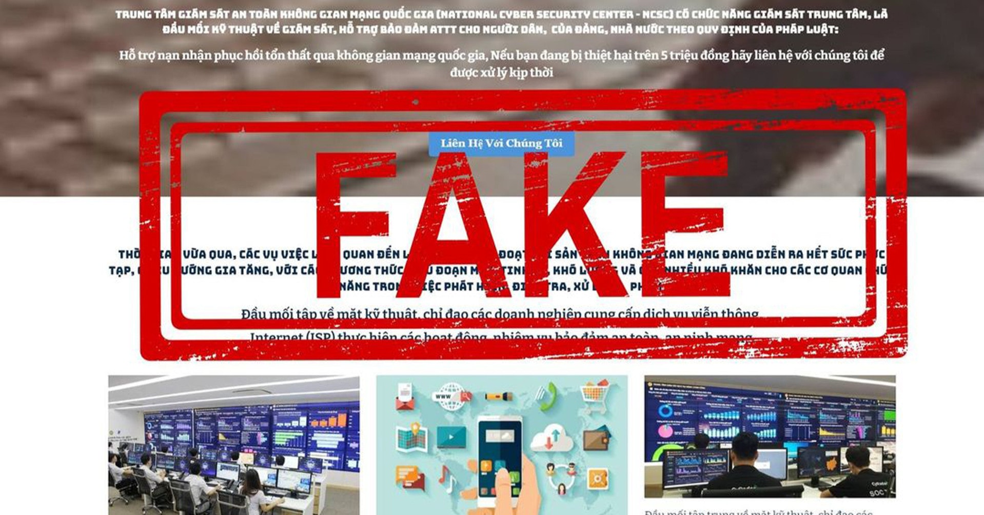 Giả mạo website Trung tâm Giám sát an toàn không gian mạng quốc gia để lừa đảo