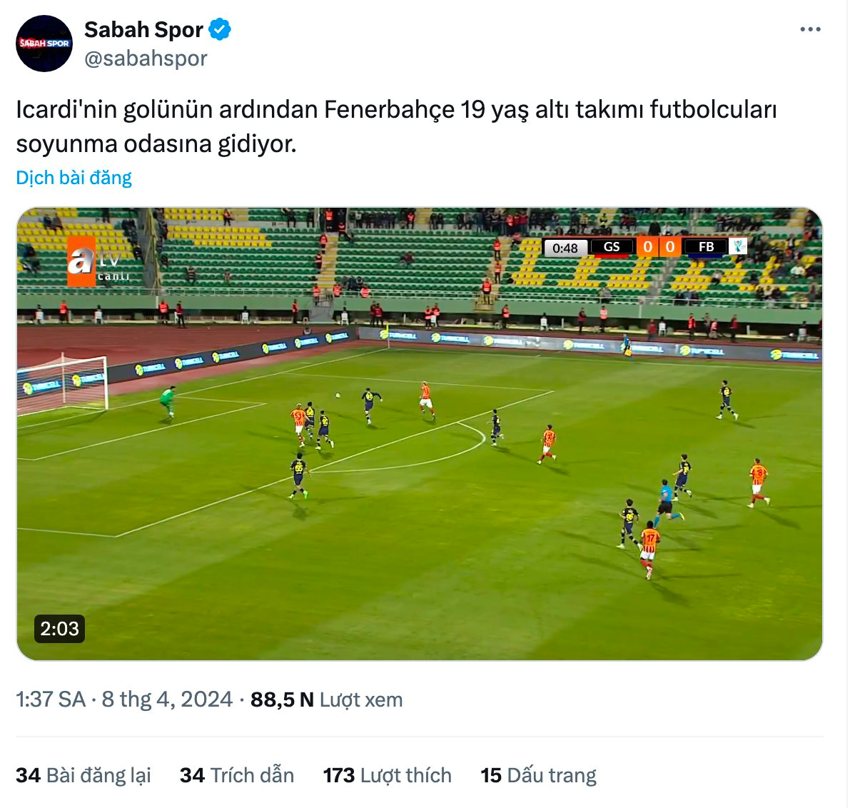 Độc lạ: Chung kết Siêu cúp Thổ Nhĩ Kỳ xác định được nhà vô địch chỉ sau 1 phút.