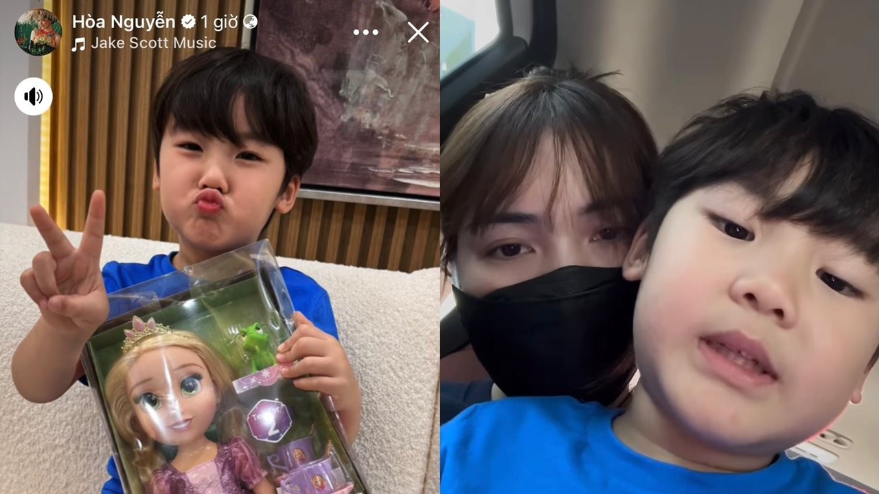 Hòa Minzy hội ngộ con trai sau 1 tháng xa cách