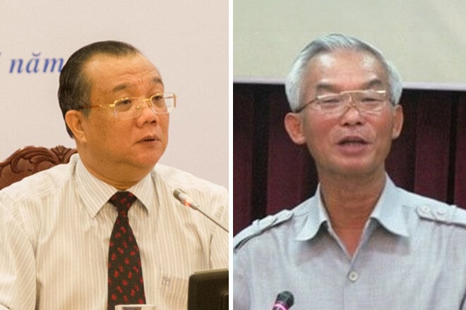 Ông Huỳnh Văn Tí (trái) và ông Nguyễn Ngọc Phi.