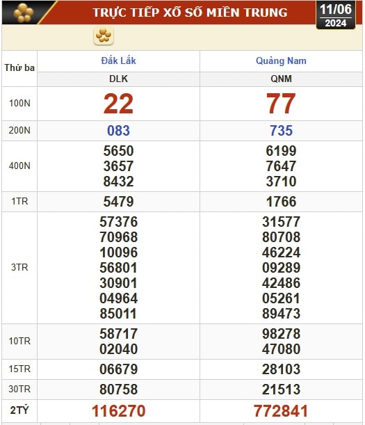 Kết quả xổ số hôm nay (11-6): Bến Tre, Vũng Tàu, Bạc Liêu, Đắk Lắk, Quảng Nam...- Ảnh 2.
