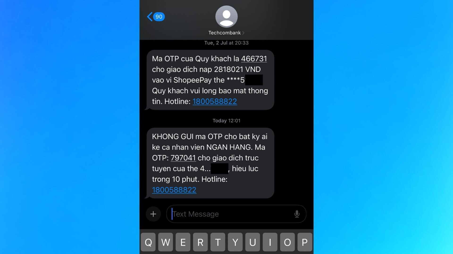 Mã OTP nhận qua SMS vẫn phổ biến trong giao dịch trực tuyến.