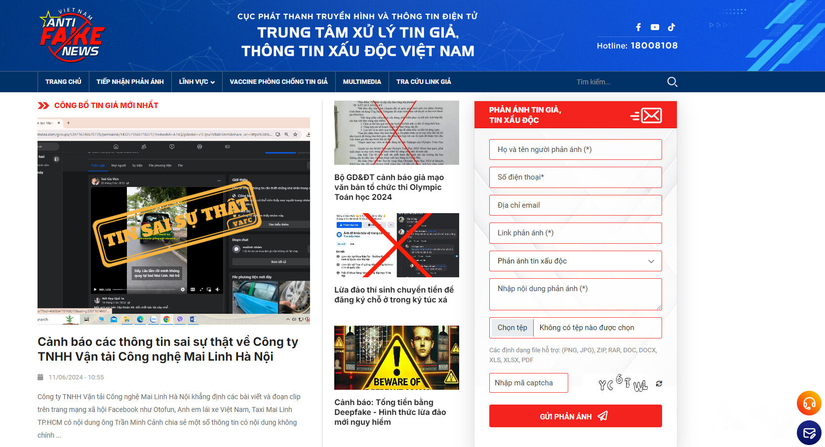 Giao diện trang web thông báo về tin giả của Cục Phát thanh, truyền hình và thông tin điện tử.