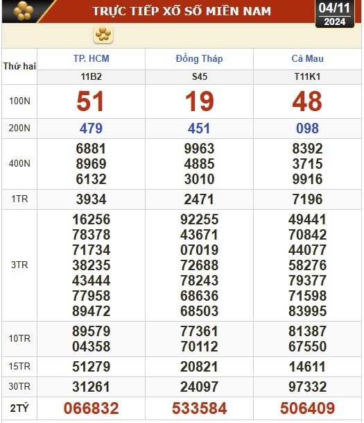 Kết quả xổ số hôm nay, 4-11: TP HCM, Đồng Tháp, Cà Mau, Phú Yên, Hà Nội...- Ảnh 1.