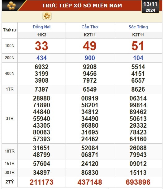 Kết quả xổ số hôm nay, 13-11: Đồng Nai, Cần Thơ, Sóc Trăng, Đà Nẵng, Khánh Hòa...- Ảnh 1.