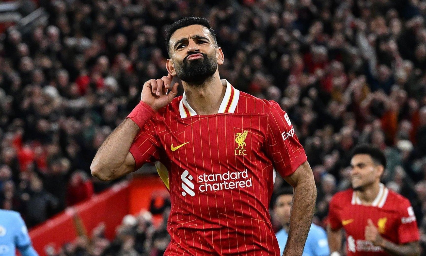 Salah ghi dấu ấn trong 2 bàn thắng giúp Liverpool đánh bại Man City. (Ảnh: Getty Images)