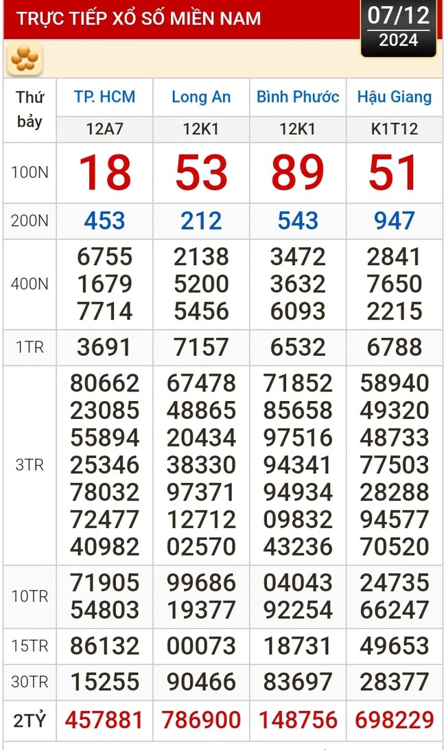 Kết quả xổ số hôm nay, 7-12: TP HCM, Long An, Bình Phước, Hậu Giang, Đà Nẵng...- Ảnh 1.