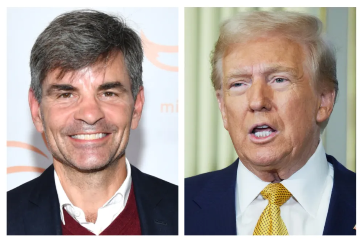 Người dẫn chương trình George Stephanopoulos (trái) xin lỗi ông Donald Trump vì thông tin sai sự thật liên quan tới vụ kiện giữa ông nhà văn E. Jean Carroll. (Ảnh: Getty)