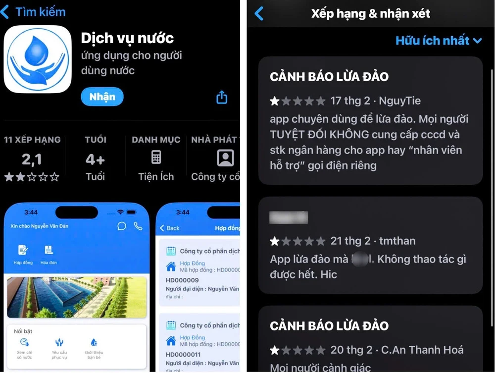 Nhiều nạn nhân bị lừa tải ứng dụng có tên “Dịch Vụ Nước”. Công ty CP Cấp nước Trung An khẳng định không sử dụng ứng dụng có tên “Dịch vụ nước” để thu tiền nước. thủ đoạn lừa đảo ứng dụng có tên “Dịch Vụ Nước”.jpg