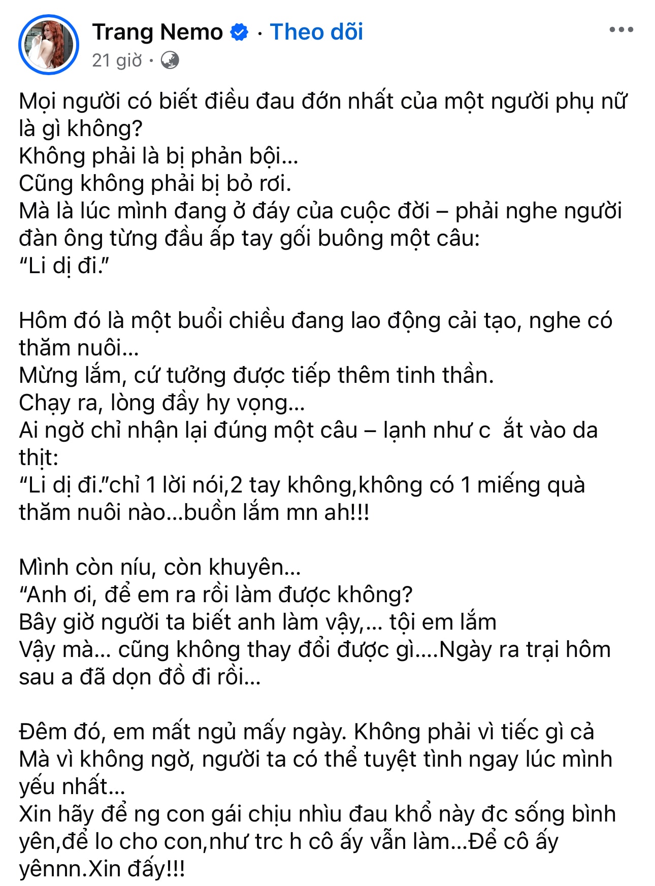 Trang Nemo gây xôn xao tố chồng bội bạc đòi ly dị khi vợ đang thi hành án