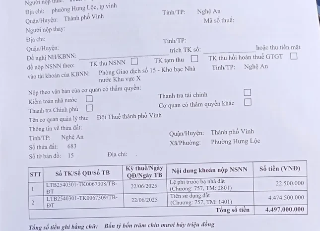 Vụ áp thuế gần 4,5 tỷ cho 300m² đất: Sở Tài nguyên Nghệ An báo cáo ra sao? ảnh 2