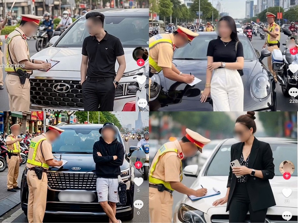 Những hình ảnh được tạo bởi AI tràn lan trên mạng. Ảnh: MXH trao-lu-dung-AI-tao-anh-bi-canh-sat-giao-thong-xu-phat.jpg