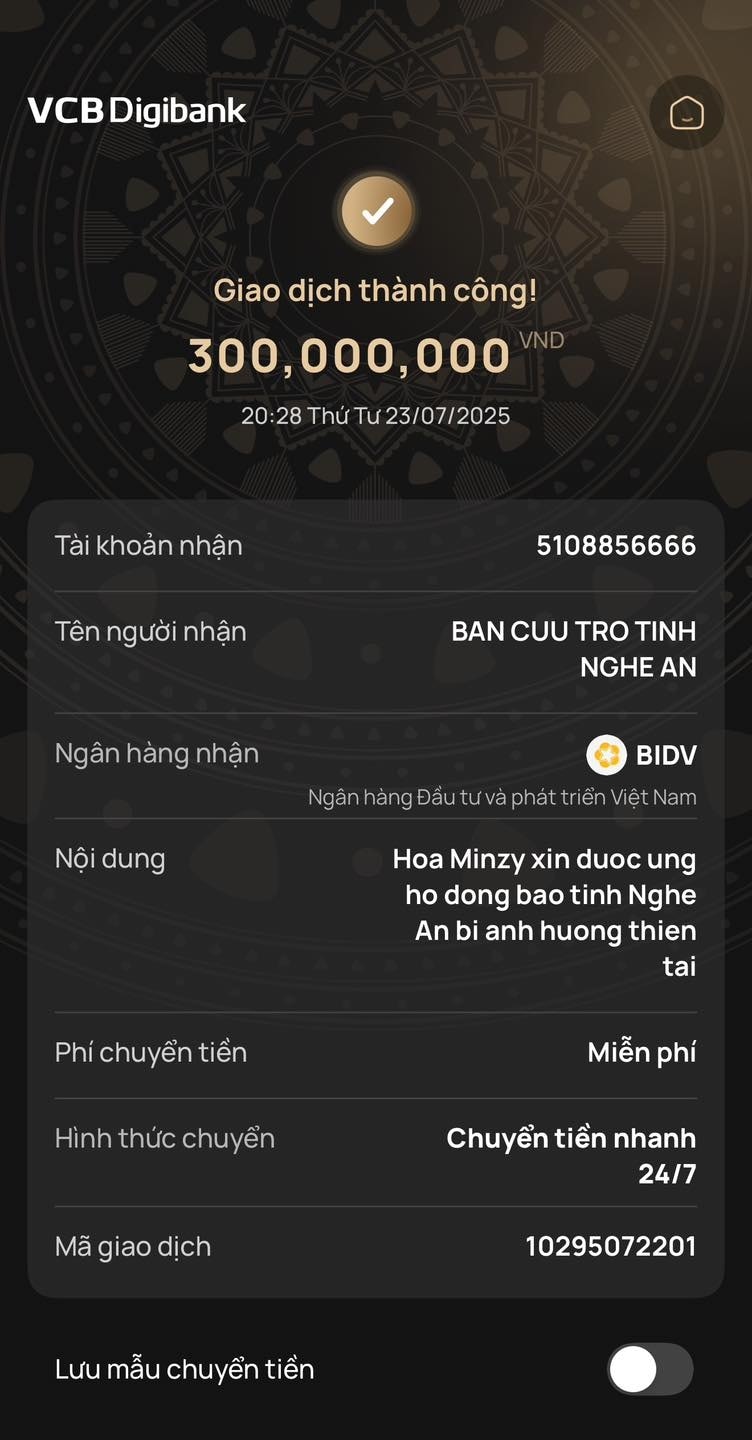 hoa minzy ung ho 300 trieu dong cho ba con nghe an bi anh huong boi bao so 3 hinh anh 1