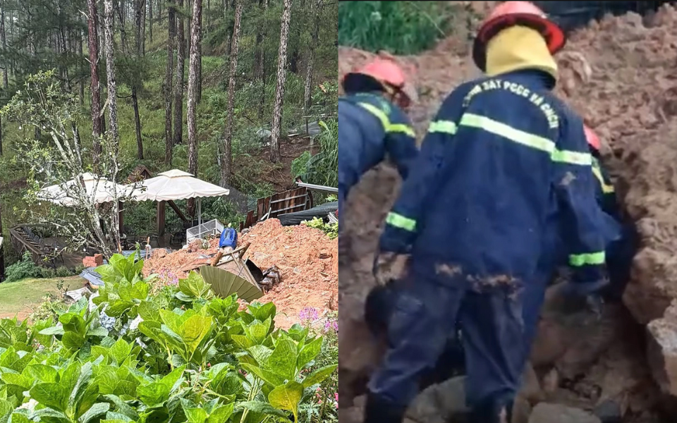 Hiện trường vụ sạt lở đất ở quán cà phê tại Đà Lạt khiến 2 du khách 16 tuổi tử vong thương tâm