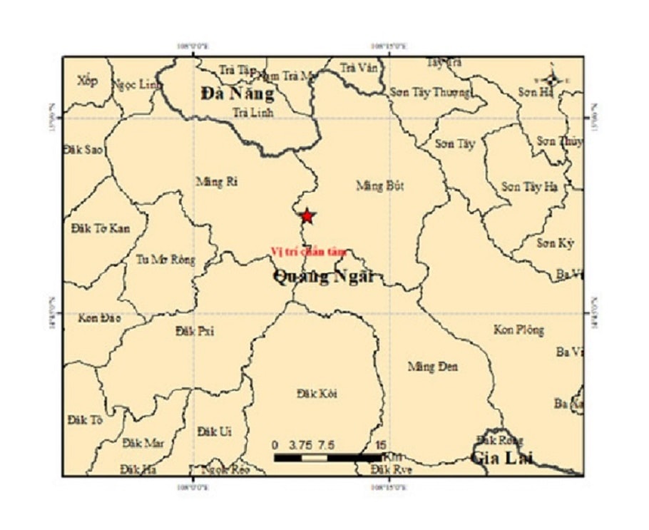 Quảng Ngãi hứng liên tiếp 4 trận động đất lúc rạng sáng, có trận 4.9 richter