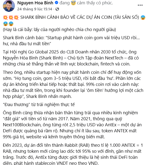 Lùm xùm dự án tiền số AntEx của Shark Bình