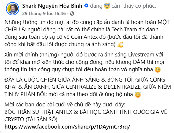 Shark Bình mời đối chất trên livestream