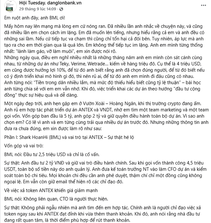 Shark Bình chia sẻ lúc livestream về tiền số